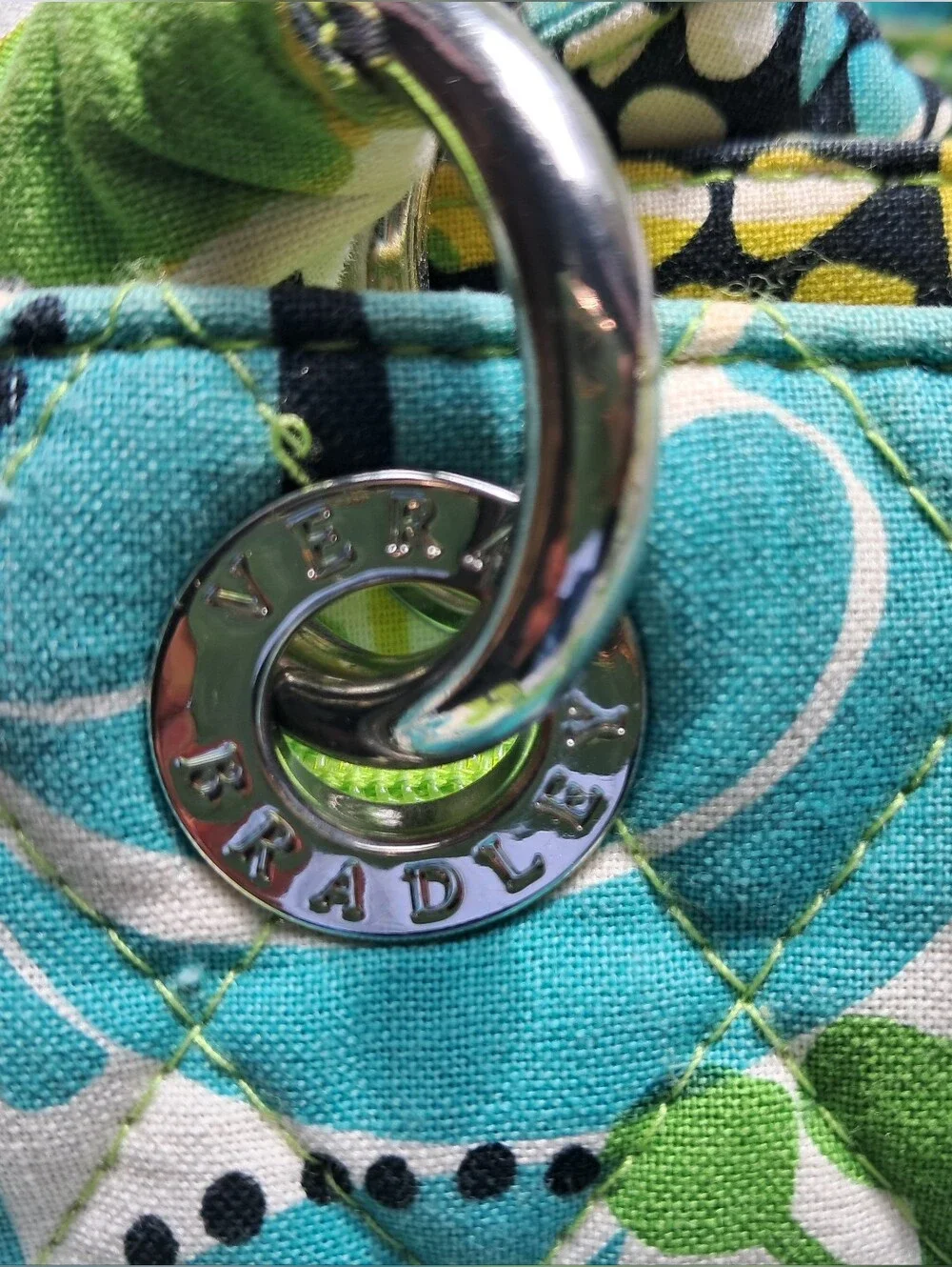 EUC Vera Bradley Green & Teal Leaf-Print Tote Detachable Chain Strap Purse - Picture 12 of 14